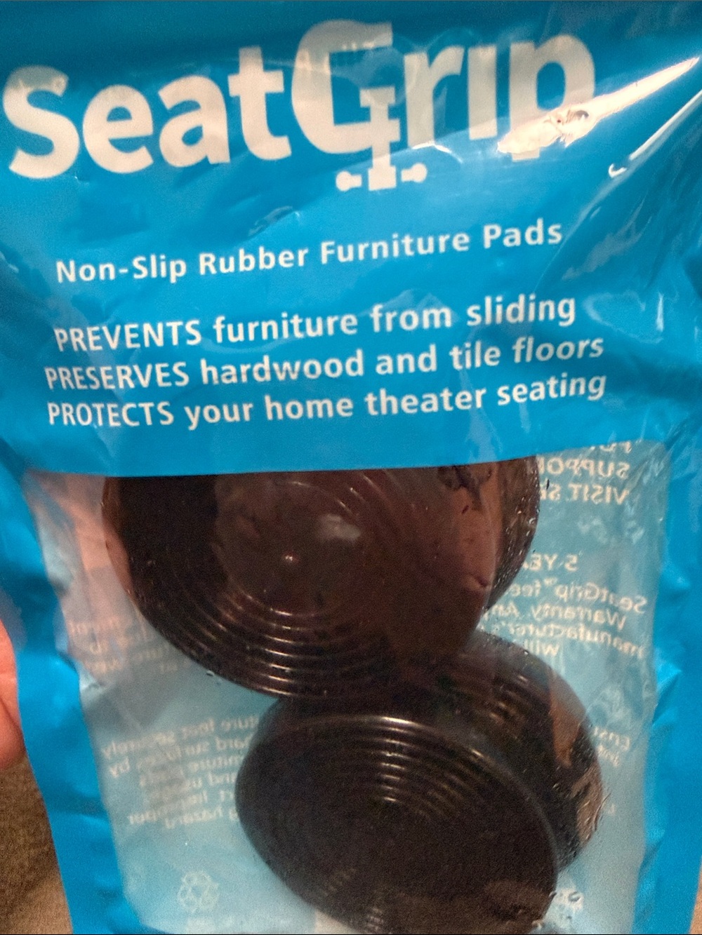 SeatGrip Non-Slip Rubber Furniture Pads - Black - 2” round. 6 packages. NEW